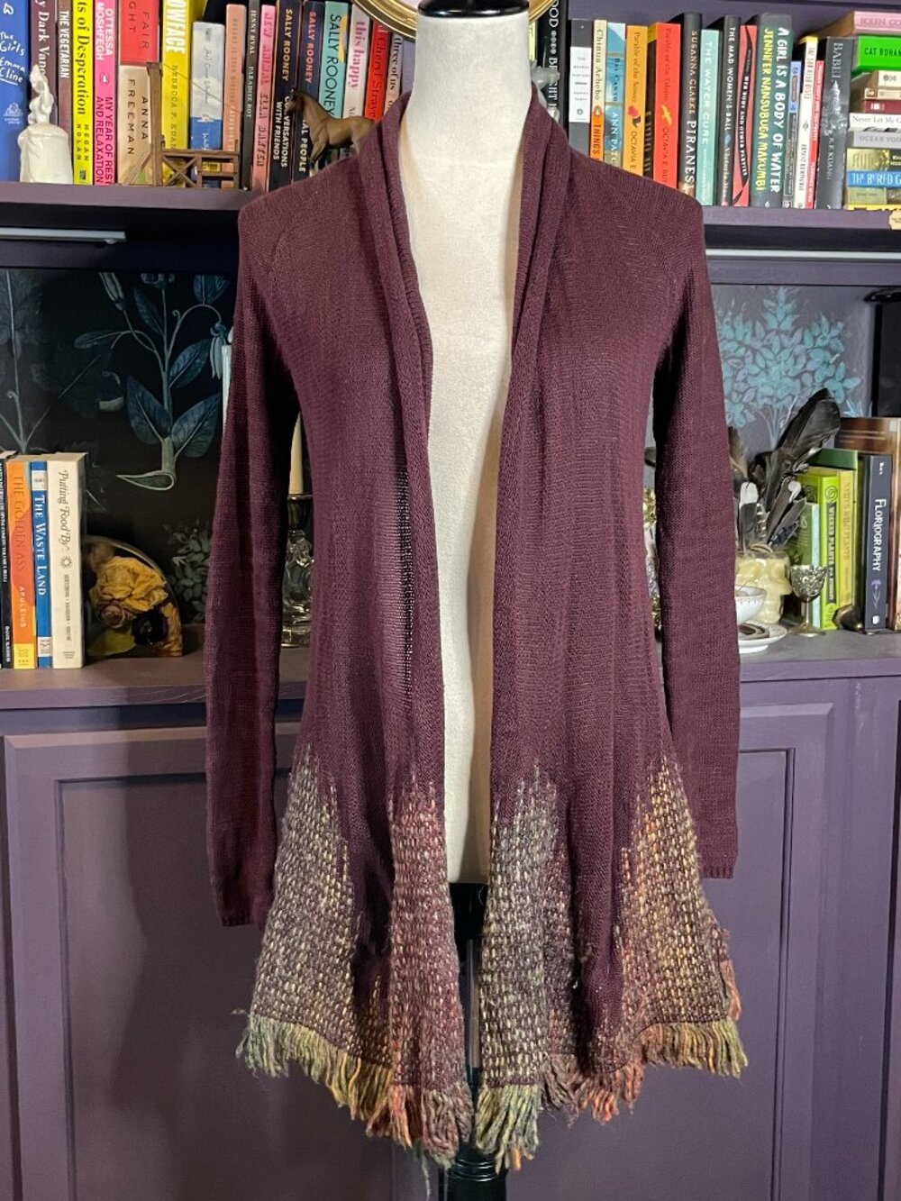 Long Purple Boho Cardigan with fringe hem